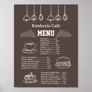 Brown and White Vintage Cafe Business Food Menu Poster