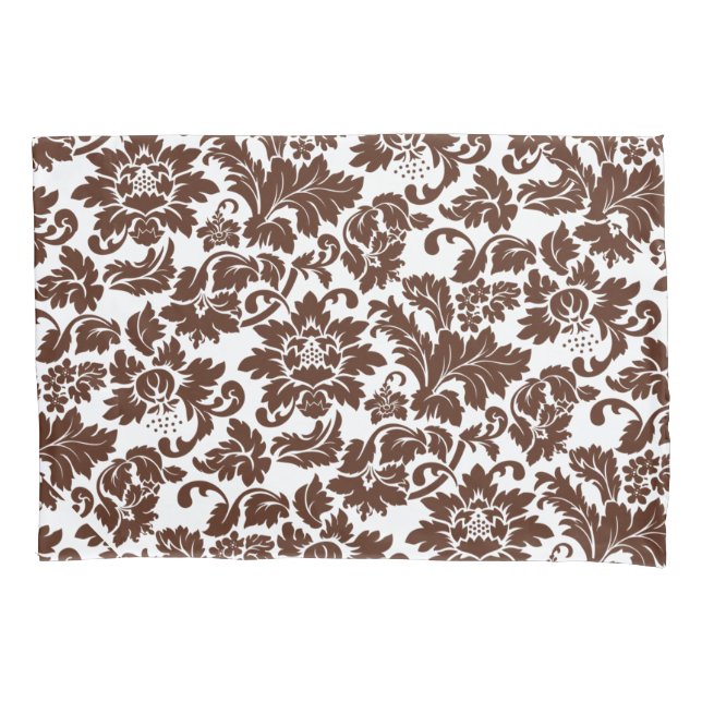 Brown And White Vintage Floral Damasks Pillowcase (Front)