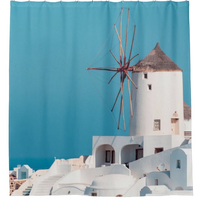 Brown and white windmill shower curtain (Front)
