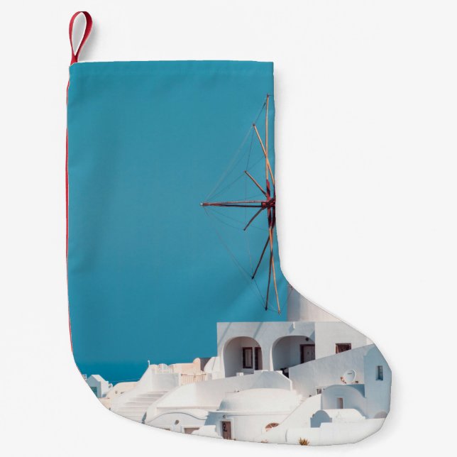 Brown and white windmill small christmas stocking (Front)