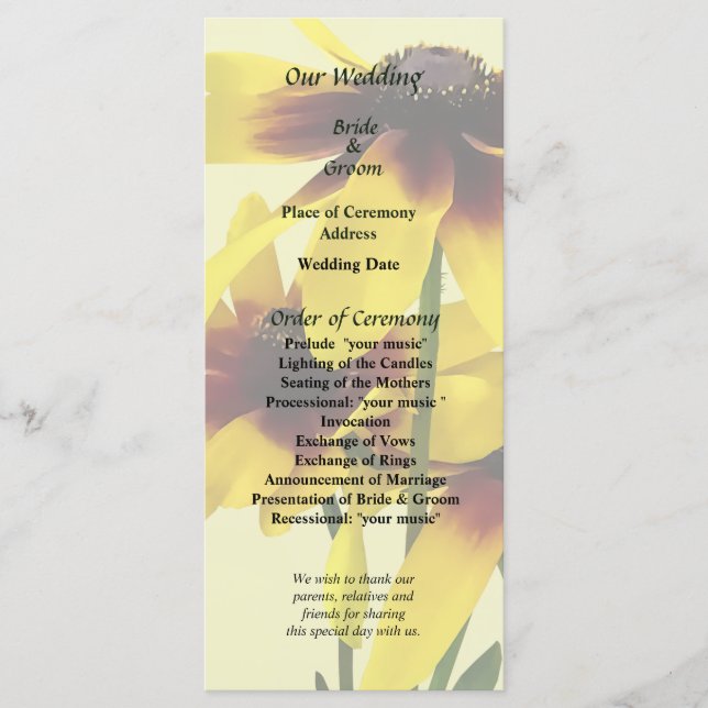 Brown and Yellow Black Eyed Susans Wedding Program (Front)