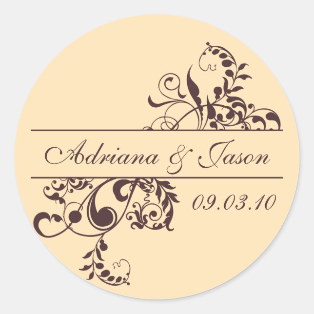 Brown and Yellow Flourish Monogram Sticker (Front)