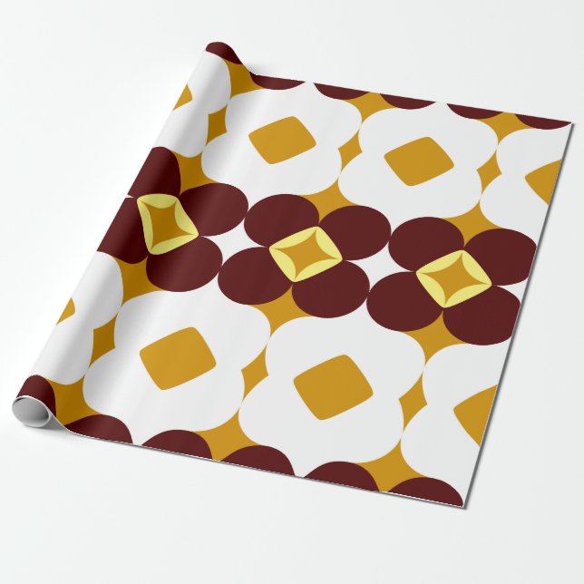 Brown and yellow flowers wrapping paper (Unrolled)