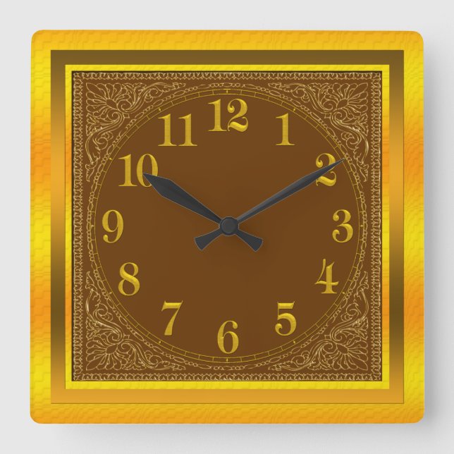 Brown and Yellow Gold Lace Edged Wall Clock (Front)