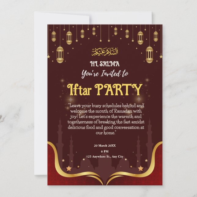 Brown and Yellow Islamic Iftar Party Invitation  (Front)