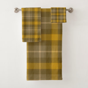 Brown and Yellow Plaid Pattern Bath Towel Set