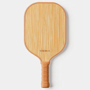 Brown and Yellow Stripe Pattern Modern Monogram Pickleball Paddle