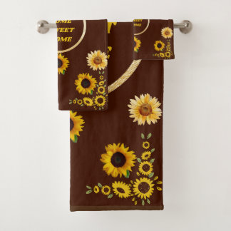 Brown and Yellow Sunflower  Bath Towel Set