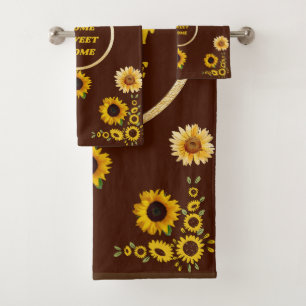 Brown and Yellow Sunflower Three piece Towel Set
