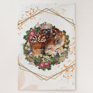Brown Animal Graphic, Sleeping Fawn Jigsaw Puzzle