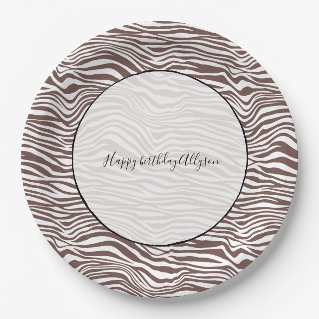 Brown Animal Zebra Print Stripes Paper Plate (Front)