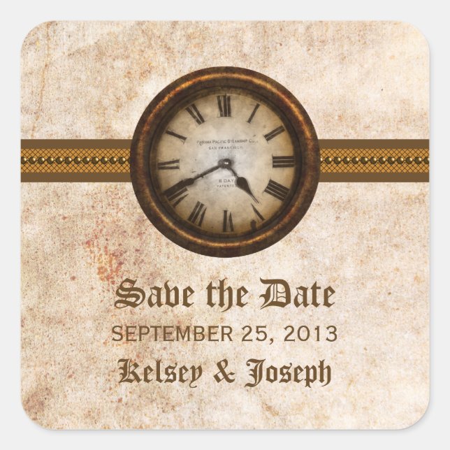 Brown Antique Save the Date Stickers (Front)