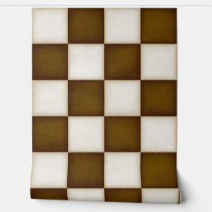 Brown & Antique White Checkers (large scale) Wallpaper
