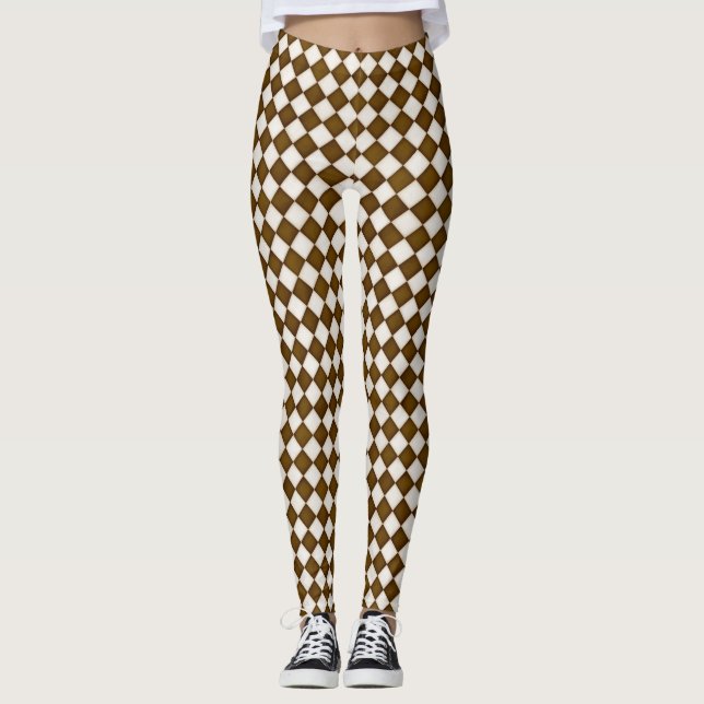 Brown & Antique White Diamonds Leggings (Front)