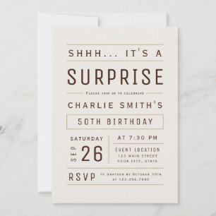 Brown Any Age Modern Typography Surprise Birthday Invitation