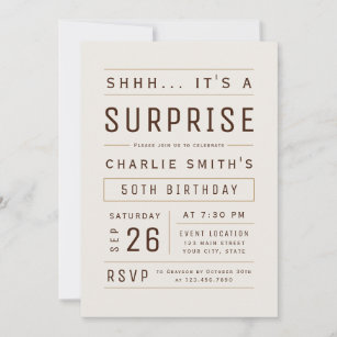 Brown Any Age Modern Typography Surprise Birthday Invitation