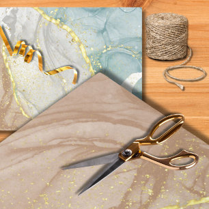 Brown & Aqua Alcohol Ink Pattern Gold Inlay Tissue Paper