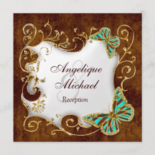 Brown aqua gold country RECEPTION wedding Invitation