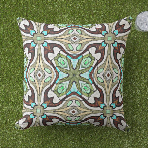 Brown Aqua Turquoise Blue Hip Orient Bali Art Cushion