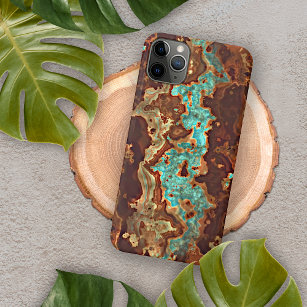Brown Aqua Turquoise Green Geode Marble Art iPhone 15 Mini Case