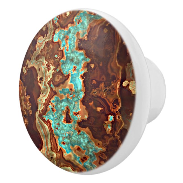 Brown Aqua Turquoise Green Geode Marble Art Ceramic Knob (Right)