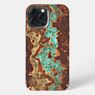 Brown Aqua Turquoise Green Geode Marble Art iPhone 13 Pro Max Case