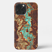 Brown Aqua Turquoise Green Geode Marble Art iPhone Case (Back)
