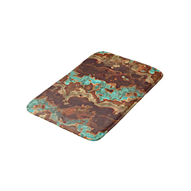 Brown Aqua Turquoise Green Geode Marble Pattern Bath Mat (Angled)