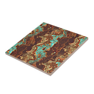 Brown Aqua Turquoise Green Geode Marble Pattern Ceramic Tile