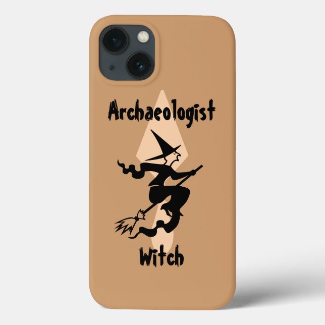 Brown Archaeologist Witch With Broom and Trowel Case-Mate iPhone Case (Back)
