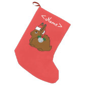 Brown Arctic Hare with Santa Hat & Silver Bell Small Christmas Stocking (Front (Hanging))