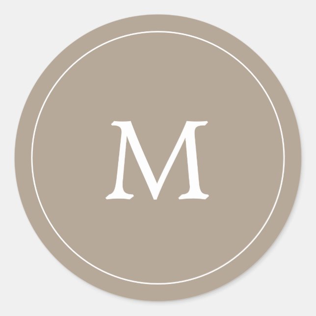 brown ashwood minimalist simple monogram wedding classic round sticker (Front)