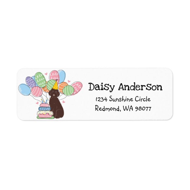 Brown Aussiedoodle Birthday Party Return Address Label (Front)