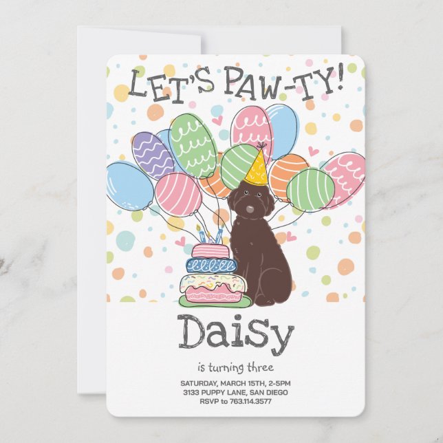 Brown Aussiedoodle Dog Birthday Party Invitation (Front)