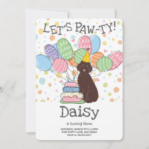 Brown Aussiedoodle Dog Birthday Party Invitation