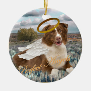Brown Australian Shepherd Angel Ceramic Tree Decoration