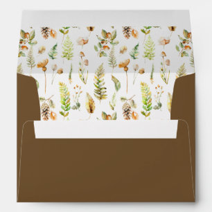Brown Autumn Botanical Forest Wedding Envelope