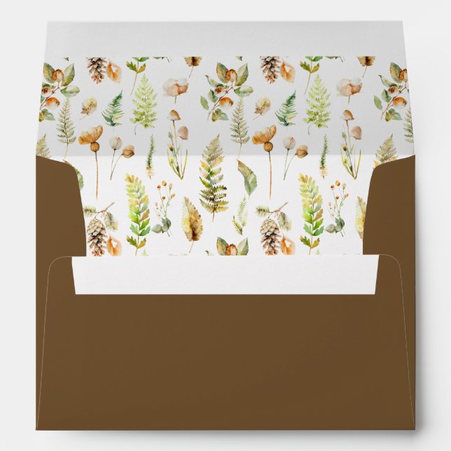 Brown Autumn Botanical Forest Wedding Envelope (Back (Bottom))