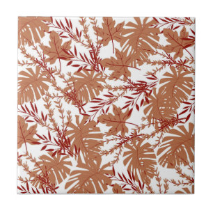 Brown Autumn Floral Leaves Pattern Ceramic Tile