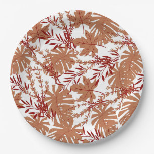 Brown Autumn Floral Leaves Y2K Pattern Paper Plate