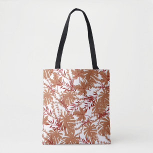 Brown Autumn Floral Leaves Y2K Pattern Tote Bag