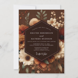 Brown Autumn Floral Romance Wedding Invitation