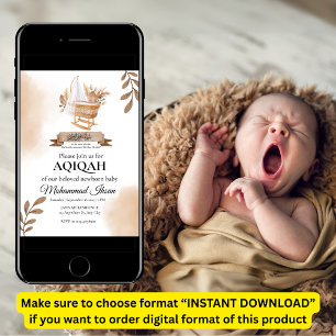Brown Autumn Leaves Stroller Baby Boy Aqiqah Invit Invitation