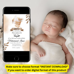 Brown Autumn Leaves Stroller Baby Boy Aqiqah Invit Invitation