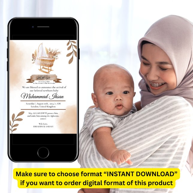 Brown Autumn Leaves Stroller Baby Boy Birth Announ Invitation (Creator Uploaded)