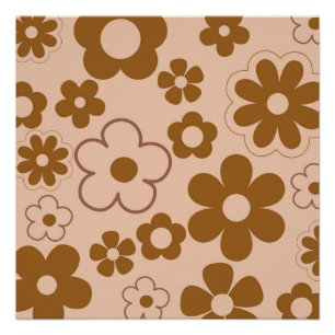 Brown Autumn Retro Y2K Hippie Flower Glossy Poster