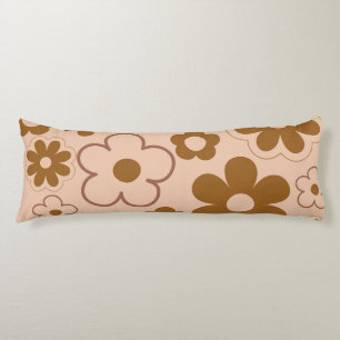 Brown Autumn Retro Y2K Hippie Flower Pattern Body Cushion
