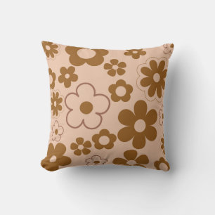 Brown Autumn Retro Y2K Hippie Flower Pattern Cushion