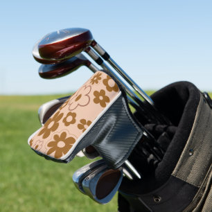 Brown Autumn Retro Y2K Hippie Flower Pattern Golf Head Cover