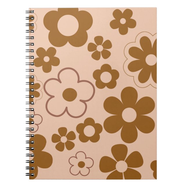 Brown Autumn Retro Y2K Hippie Flower Pattern Notebook (Front)